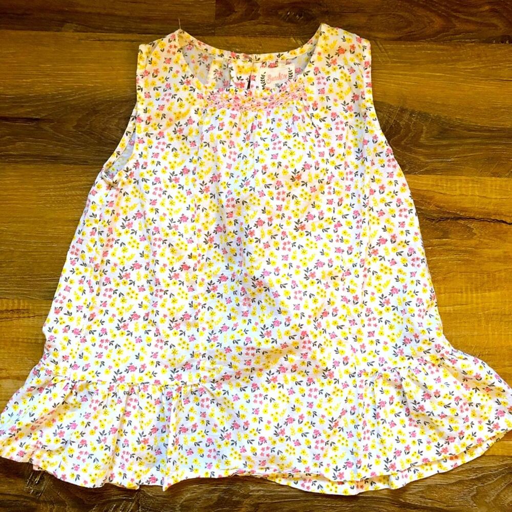 Sunshine Girls’ Sleeveless Top Flowers Yellow Pink Open Back Size 9-10